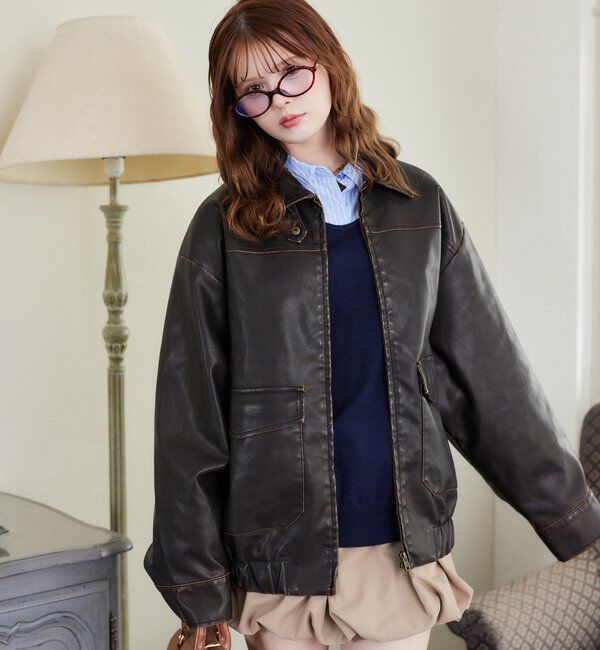  「ミドルエコレザージャケット」|ダッフルコート|