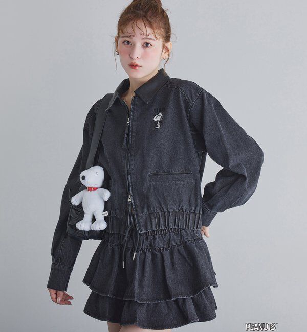  「【PEANUTSコラボ】スヌーピー刺繍入りバーンジャケット」|その他|ブラック