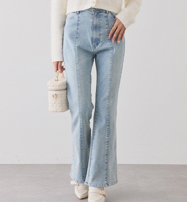  「後ろ刺繍美脚ストレッチフレアデニム」|その他|サックスブルー