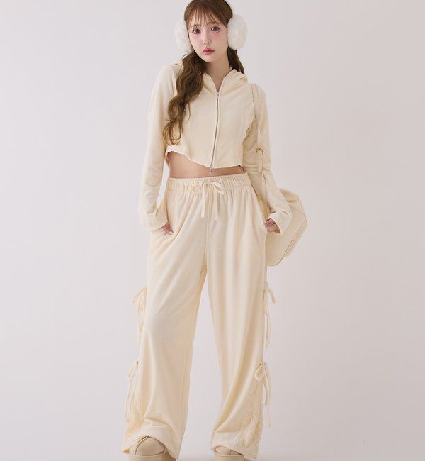  「【セットアップ可能】サイドレースベロアパーカー」|プルオーバー|