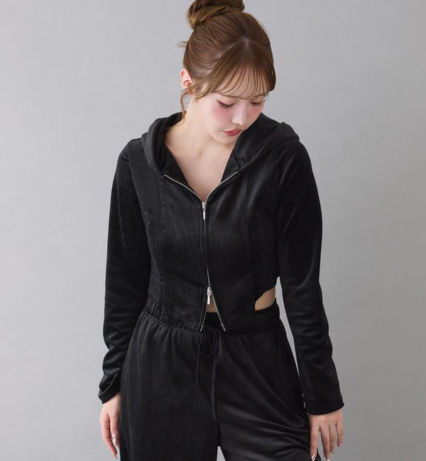  「【セットアップ可能】サイドレースベロアパーカー」|プルオーバー|