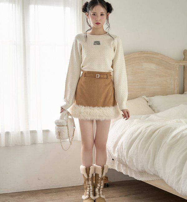  「キラキラ付ロゴ刺繍ケーブルニット」|ニット・セーター|