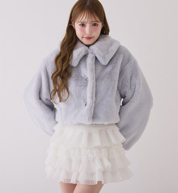  「衿つきエコファーショートコート」|ダウンベスト・ベスト|