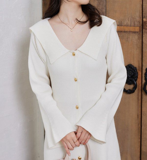  「襟付き金ボタンニットロングワンピース」|ワンピース|