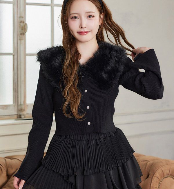  「衿ファーキラキラ釦ニット」|ニット・セーター|