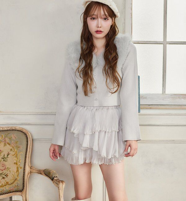  「衿ファーキラキラ釦ニット」|ニット・セーター|