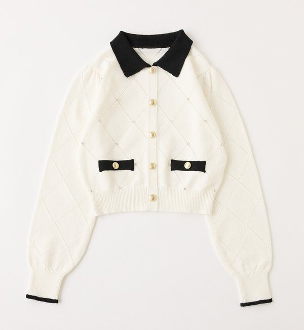  「配色ビジュー付ポロニット」|ニット・セーター|