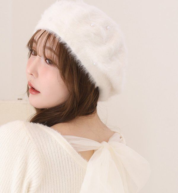  「パール付きベレー帽」|その他|アイボリー