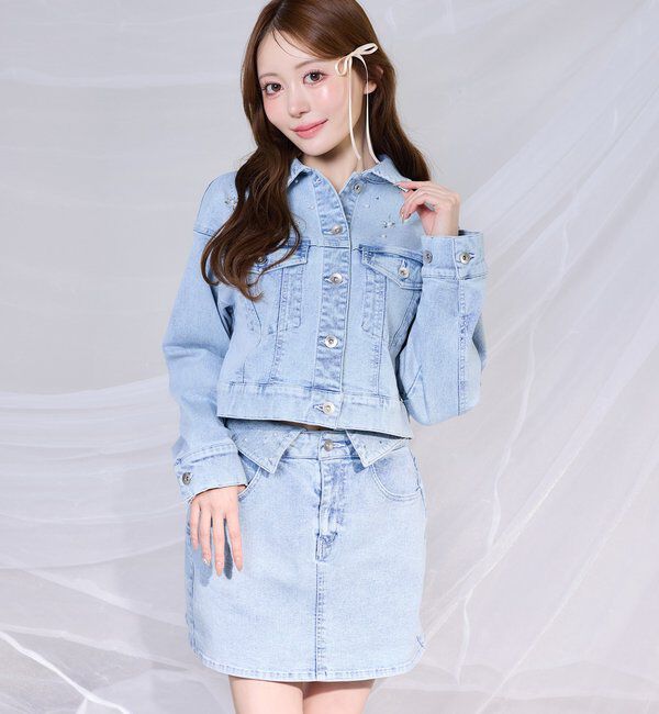  「ビジューデニムジャケット」|ダウンベスト・ベスト|