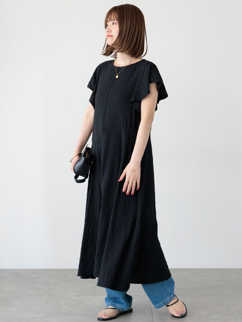 Lugnoncure「ストライプサッカーワンピース《2025summer catalog item》」|ワンピース|ブラック