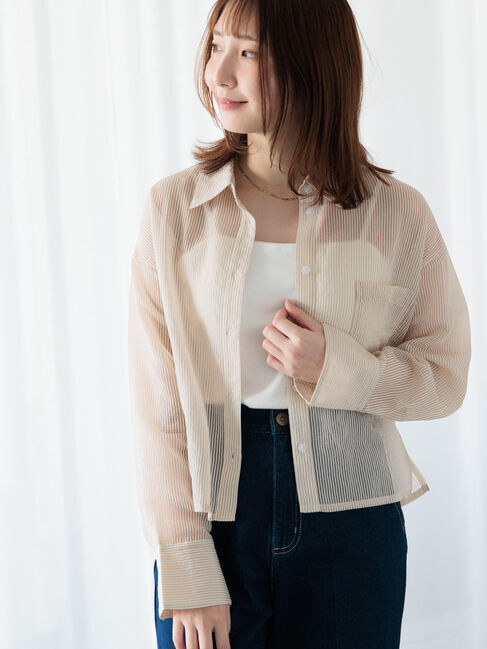 Te chichi TERRASSE「ストライプクロップドシアーシャツ」|シャツ・ブラウス|ベージュ