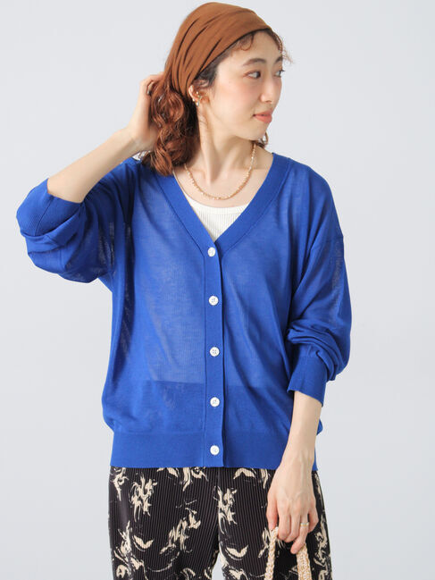 Lugnoncure「【接触冷感】無地/柄アソートVネックカーディガン」|カーディガン|ブルー