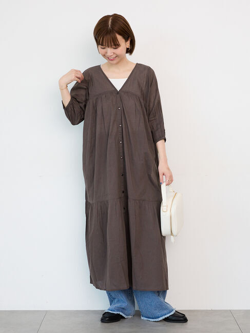 Lugnoncure「【INDIA made】無地/柄アソート前開きワンピース」|ワンピース|チャコールグレー