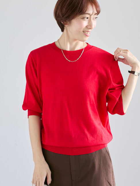Lugnoncure「コットンクルーネックニット」|ニット・セーター|レッド
