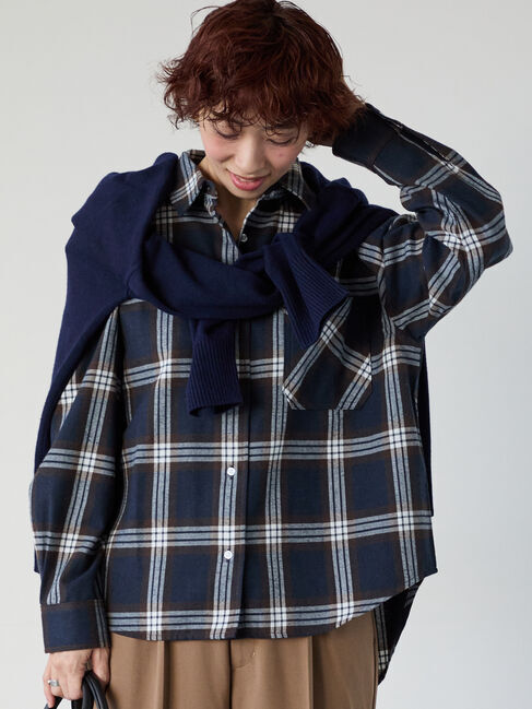 Lugnoncure「柄アソートネルチェックオーバーシャツ」|シャツ・ブラウス|ネイビー