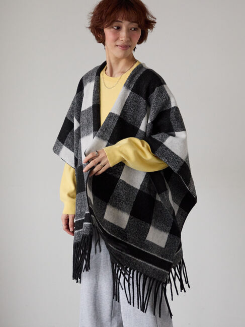 Lugnoncure「ブロックチェックポンチョ」|その他|ブラック