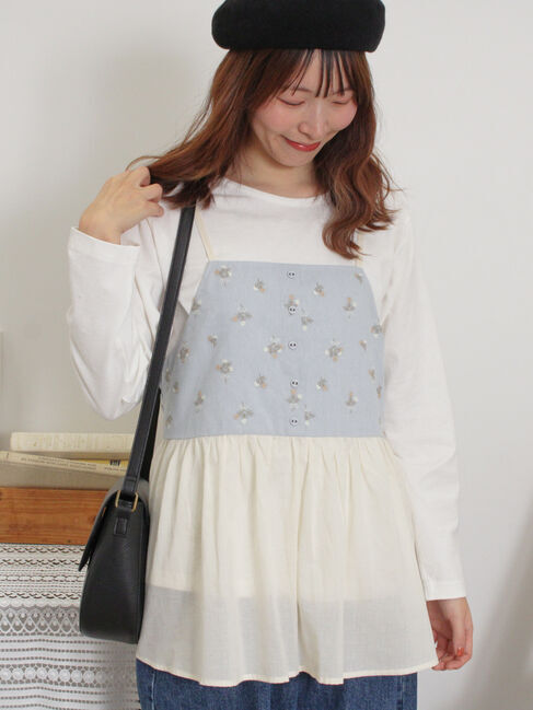 Samansa Mos2「バイカラー花刺繍ビスチェ」|シャツ・ブラウス|サックスブルー