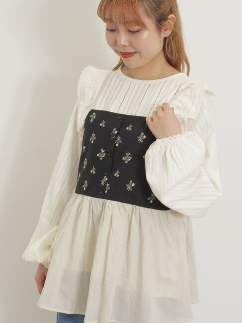 Samansa Mos2「バイカラー花刺繍ビスチェ」|シャツ・ブラウス|ブラック