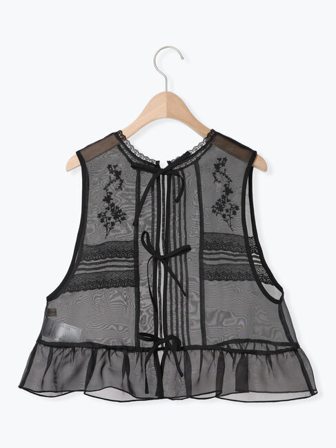 Samansa Mos2「オーガンジー刺繍ベスト」|ダウンベスト・ベスト|