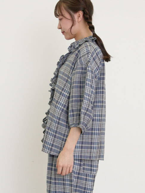 Samansa Mos2「【Cross&times;Linen】フリルブラウス」|シャツ・ブラウス|