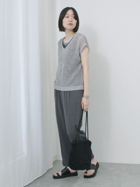 Samansa Mos2 blue「メランジラメメッシュニットベスト」|ニット・セーター|