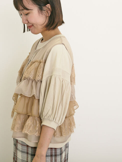 Samansa Mos2「異素材フリルベスト」|ダウンベスト・ベスト|