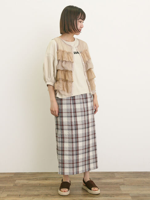 Samansa Mos2「異素材フリルベスト」|ダウンベスト・ベスト|