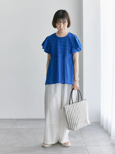 Samansa Mos2 blue「【Made in India】シャーリングブラウス」|シャツ・ブラウス|