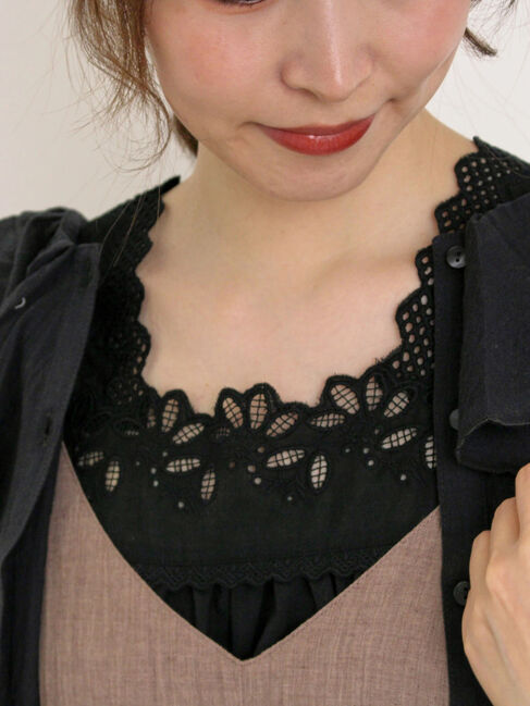 Samansa Mos2「【接触冷感】スクエアネックレースノースリーブ」|Tシャツ・カットソー|ブラック