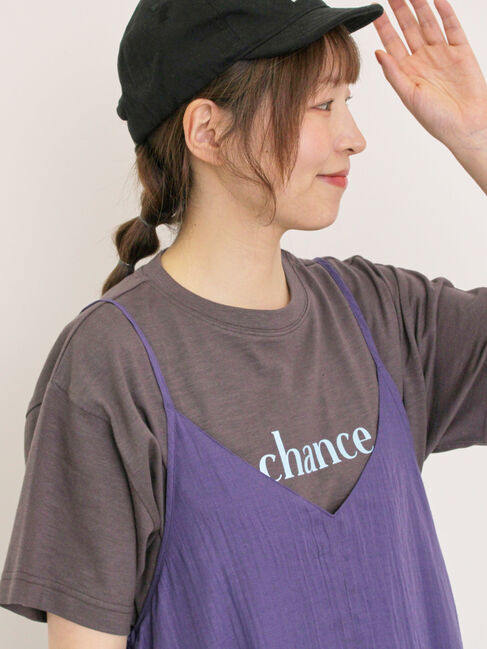 Samansa Mos2「【UVカット】スラブ天竺ロゴプリントTシャツ」|Tシャツ・カットソー|チャコールグレー