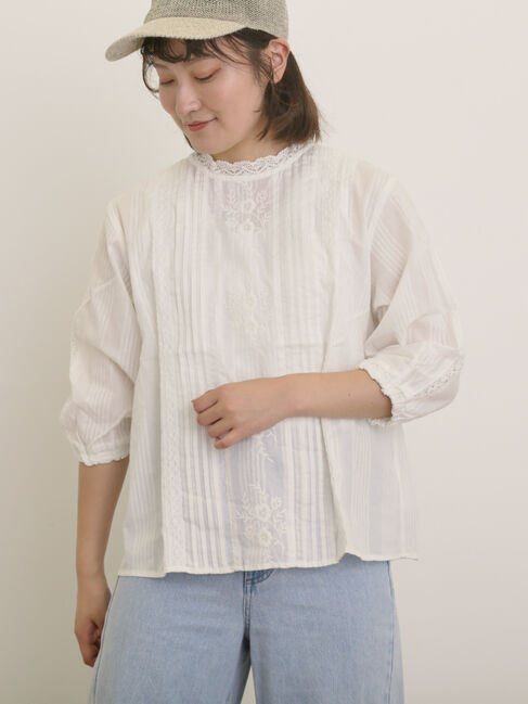 Samansa Mos2「フラワー柄刺繍レースブラウス」|シャツ・ブラウス|オフホワイト