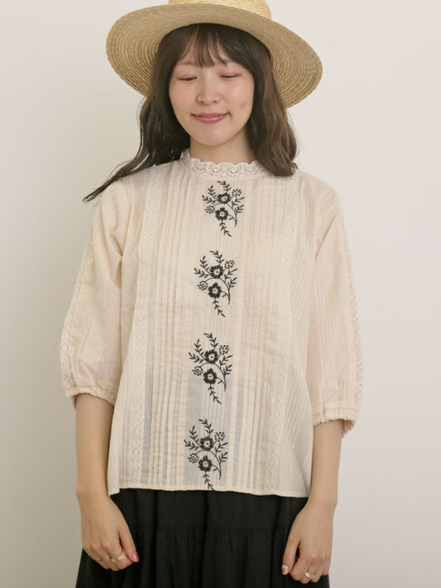 Samansa Mos2「フラワー柄刺繍レースブラウス」|シャツ・ブラウス|