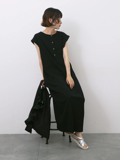 Samansa Mos2 blue「◎ヘンリーネックテレコワンピース」|ワンピース|ブラック