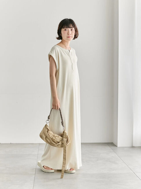 Samansa Mos2 blue「◎ヘンリーネックテレコワンピース」|ワンピース|