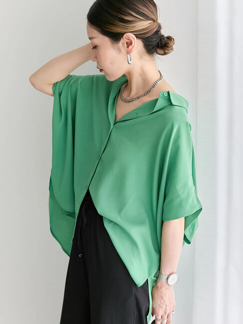 Samansa Mos2 blue「【接触冷感】ポンチョブラウス」|シャツ・ブラウス|