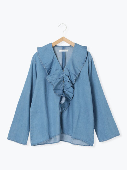Samansa Mos2 blue「【ECO DENIM 】フリルブラウス」|シャツ・ブラウス|