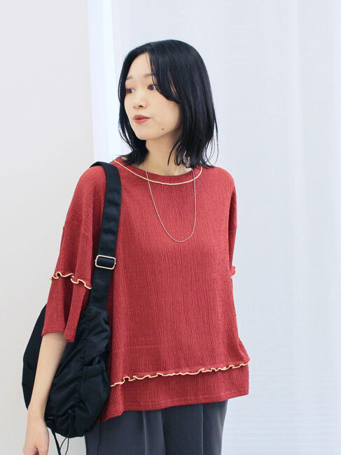 Samansa Mos2 blue「配色メローアソートプルオーバー」|Tシャツ・カットソー|