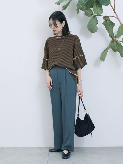 Samansa Mos2 blue「配色メローアソートプルオーバー」|Tシャツ・カットソー|