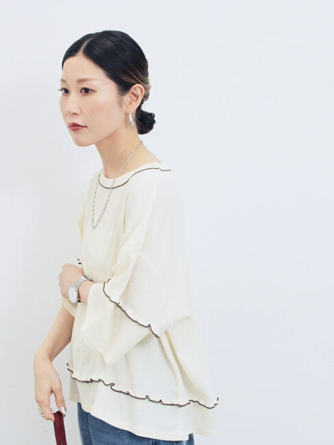 Samansa Mos2 blue「配色メローアソートプルオーバー」|Tシャツ・カットソー|