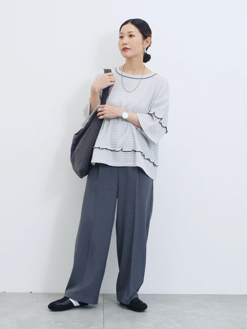 Samansa Mos2 blue「配色メローアソートプルオーバー」|Tシャツ・カットソー|