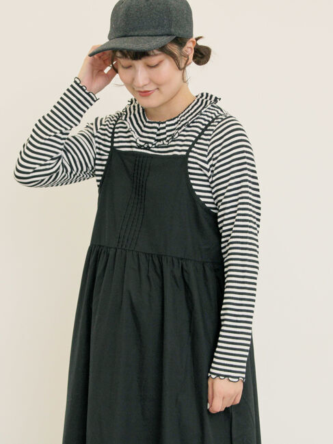 Samansa Mos2「襟付きしぼしぼボーダーカットソー」|Tシャツ・カットソー|ブラック