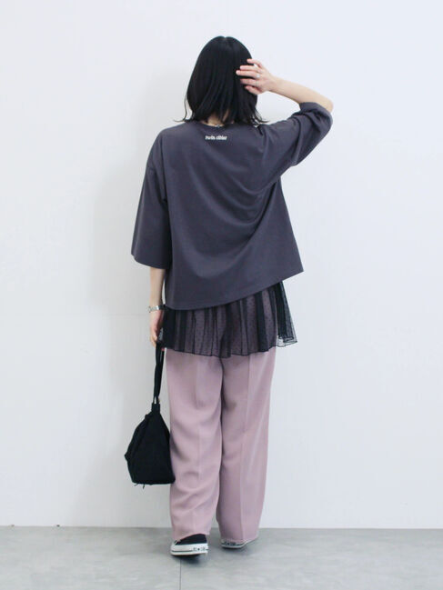 Samansa Mos2 blue「チェーン刺繍7分袖プルオーバー」|Tシャツ・カットソー|