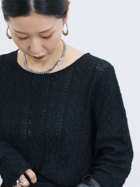 Samansa Mos2 blue「シアーレースロンT」|Tシャツ・カットソー|