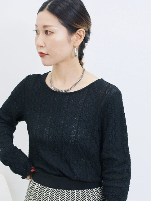 Samansa Mos2 blue「シアーレースロンT」|Tシャツ・カットソー|