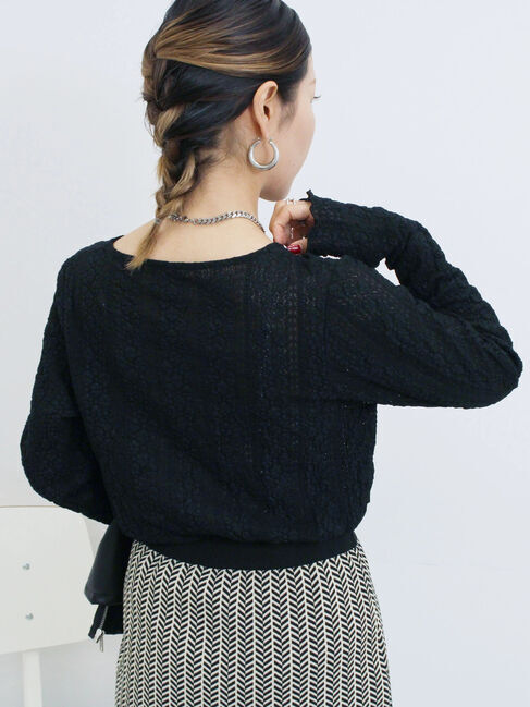 Samansa Mos2 blue「シアーレースロンT」|Tシャツ・カットソー|