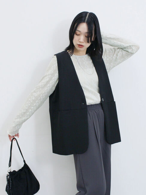 Samansa Mos2 blue「シアーレースロンT」|Tシャツ・カットソー|