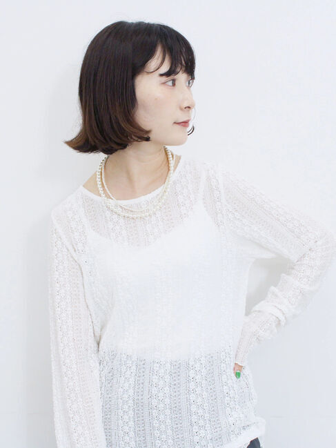 Samansa Mos2 blue「シアーレースロンT」|Tシャツ・カットソー|