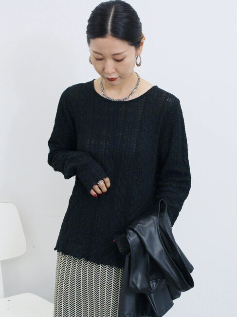 Samansa Mos2 blue「シアーレースロンT」|Tシャツ・カットソー|