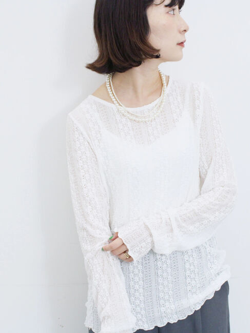 Samansa Mos2 blue「シアーレースロンT」|Tシャツ・カットソー|