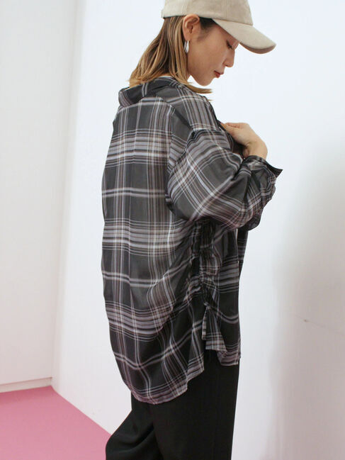 Samansa Mos2 blue「シアーチェックシャツ」|シャツ・ブラウス|ブラック